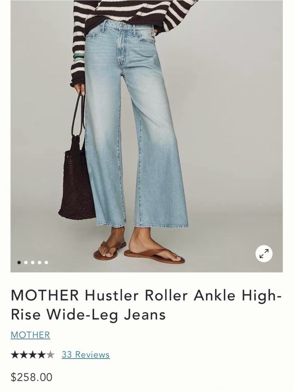 MOTHER Hustler Roller High-Rise Wide-Leg Jeans — Light Blue Wash